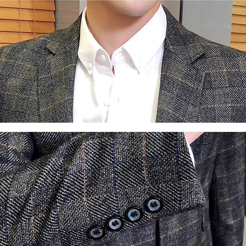 Stylish Men Vintage Plaid Blazer One Button - Image 4