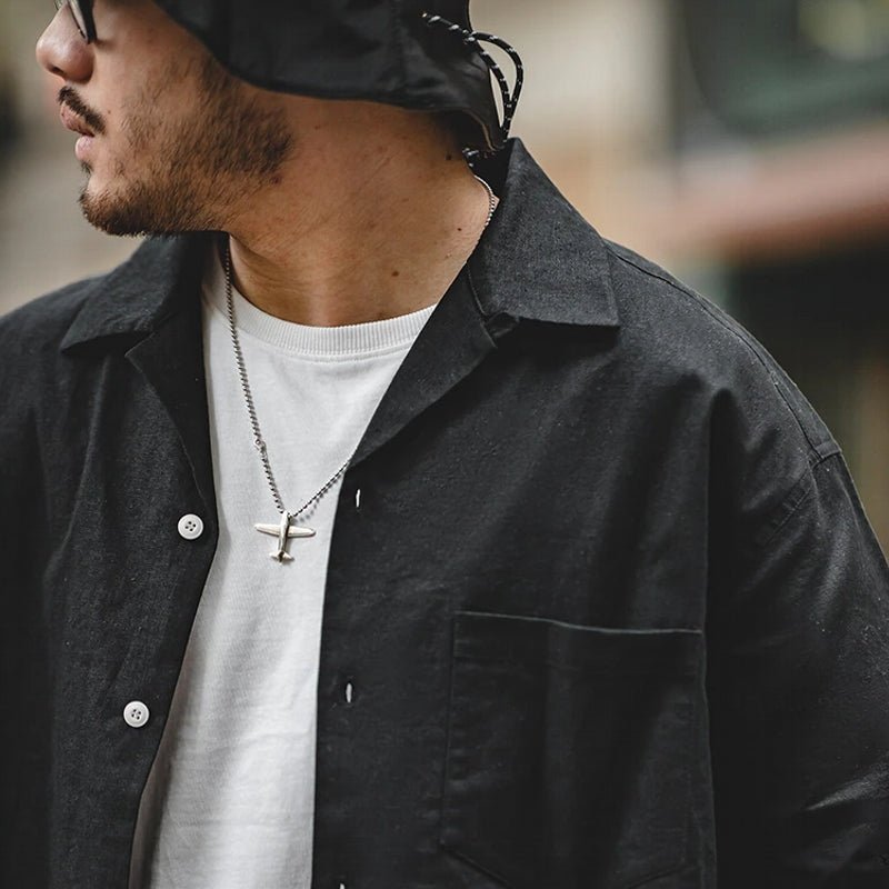 Cuban Collar Linen Shirt Man Japanese Retro Loose Male Clothing - Image 2