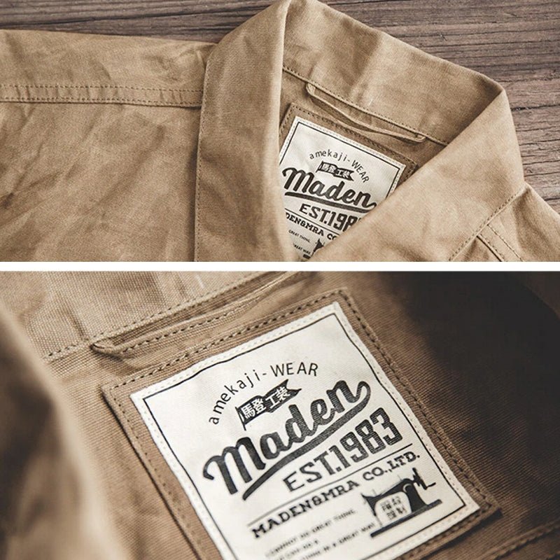 Canvas Oil Wax Men Jackets Khaki Retro Multi-pocket - Image 7