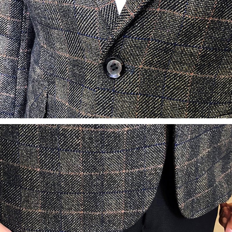 Stylish Men Vintage Plaid Blazer One Button - Image 5