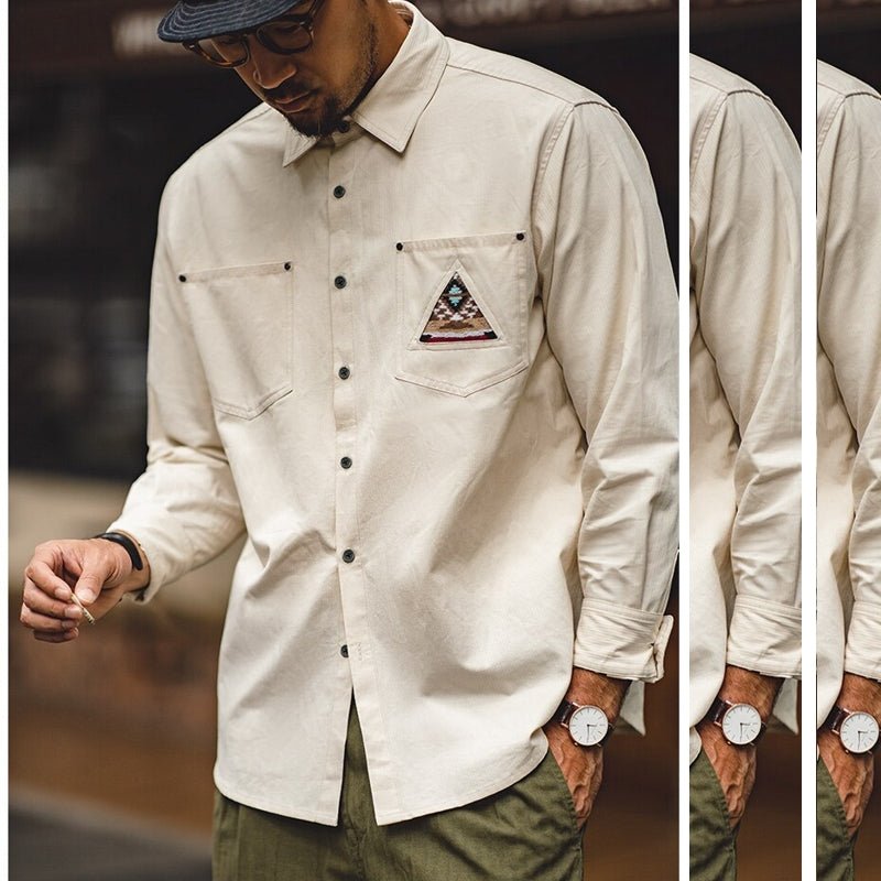 Retro Sleeve Patchwork Pocket Totem Shirt - Image 7