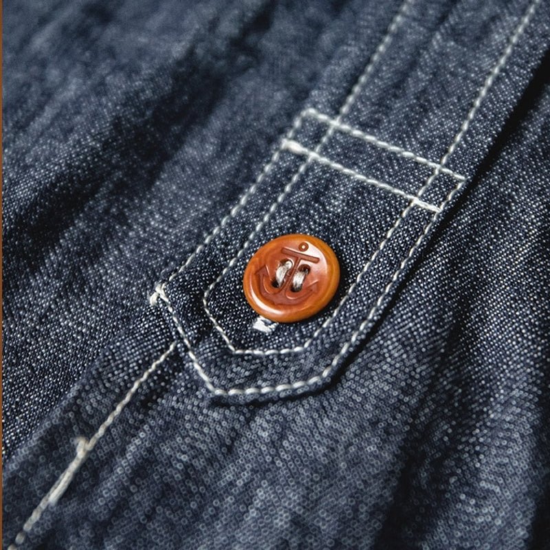 Men Jeans Indigo Washed Solid Work Shirt - Image 6