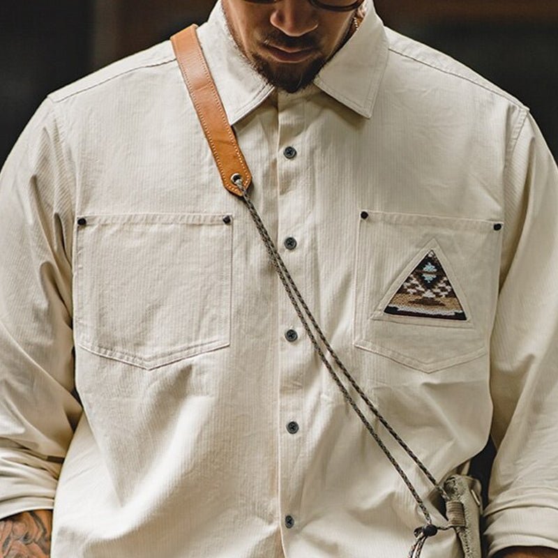 Retro Sleeve Patchwork Pocket Totem Shirt - Image 5