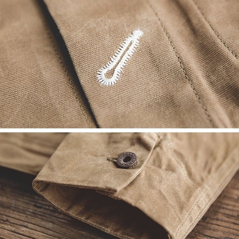 Canvas Oil Wax Men Jackets Khaki Retro Multi-pocket - Image 5