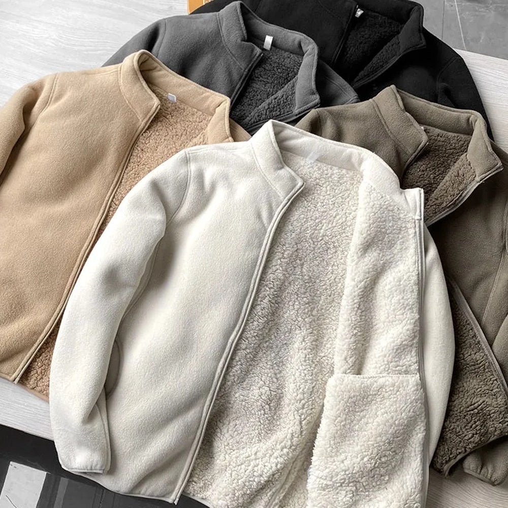 Winter Fleece Jacket Solid Color Sherpa Casual Coat - Image 14
