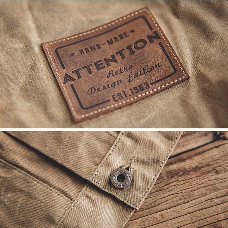 Canvas Oil Wax Men Jackets Khaki Retro Multi-pocket - Image 6