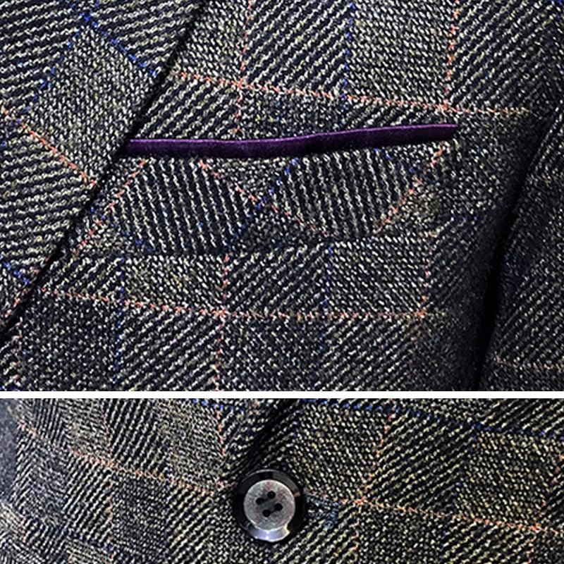 Stylish Men Vintage Plaid Blazer One Button - Image 6