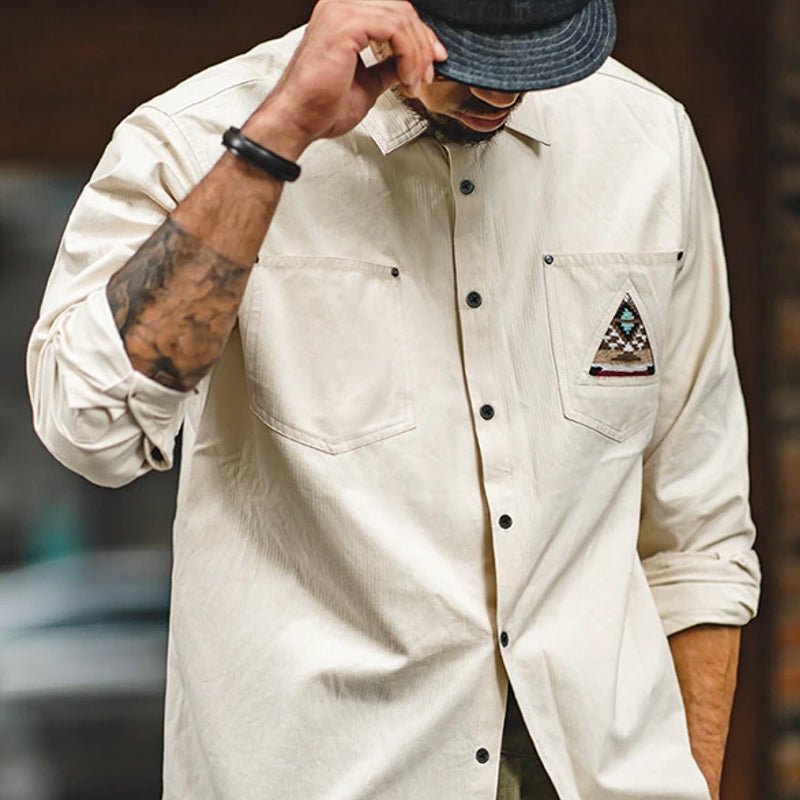 Retro Sleeve Patchwork Pocket Totem Shirt - Image 3