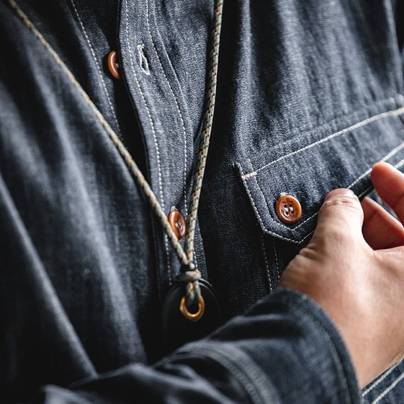 Men Jeans Indigo Washed Solid Work Shirt - Image 8