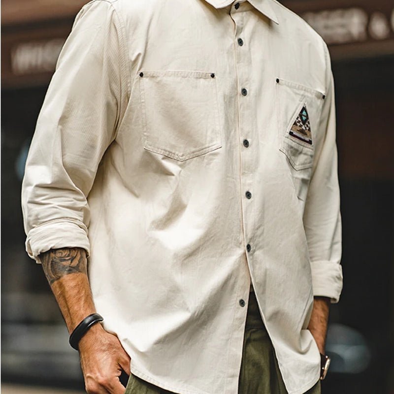 Retro Sleeve Patchwork Pocket Totem Shirt - Image 4