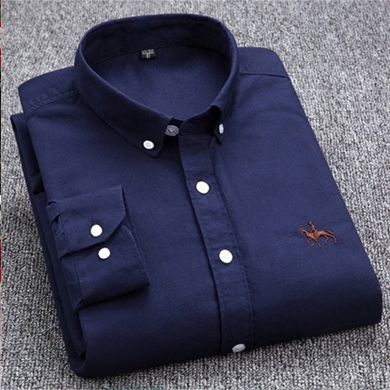 Cotton Oxford Shirt For Men Long Sleeve Work Man Shirt - Image 17