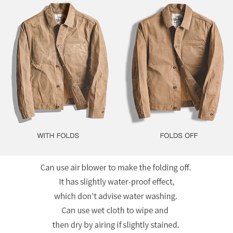 Canvas Oil Wax Men Jackets Khaki Retro Multi-pocket - Image 16