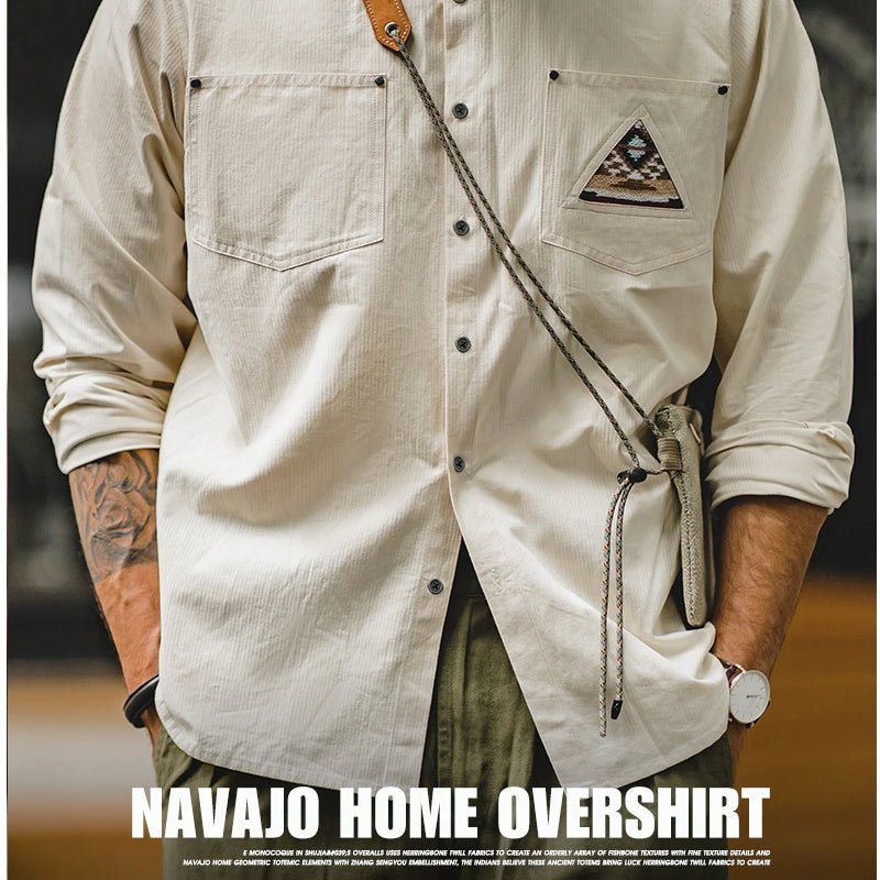 Retro Sleeve Patchwork Pocket Totem Shirt - Image 6