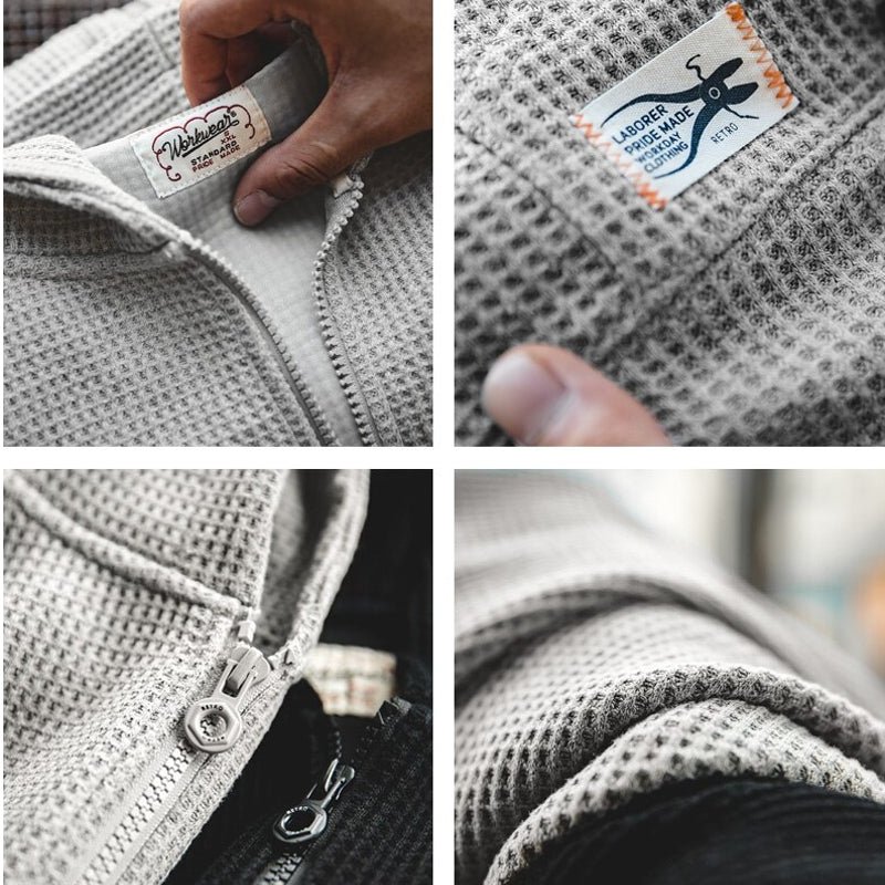 Vintage Gray Waffle Hoodies for Men Hooded Sweatshirts - Image 4