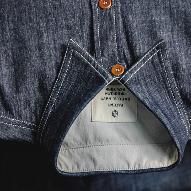 Men Jeans Indigo Washed Solid Work Shirt - Image 9