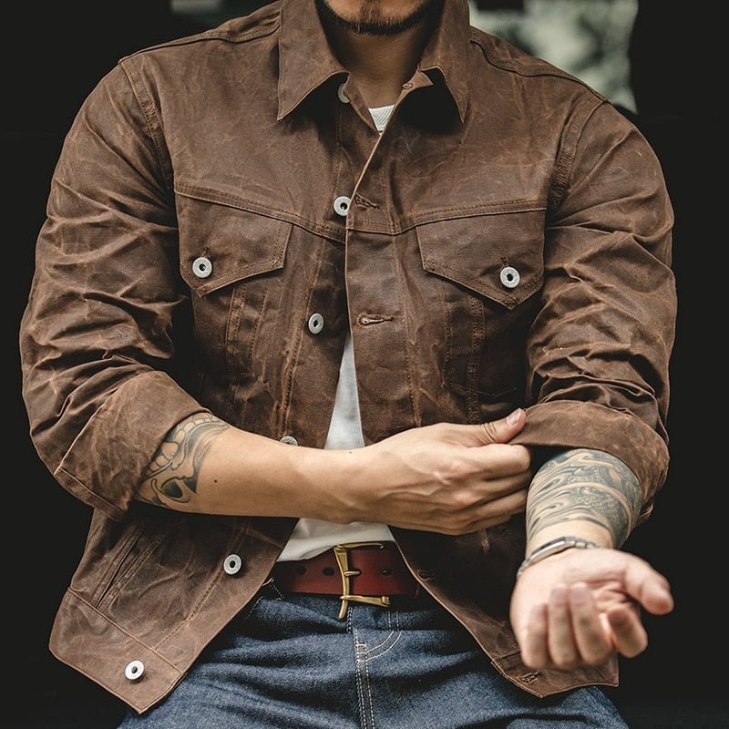 Retro Male Oil Waxed Canvas Coats Cotton Jacket - Image 11