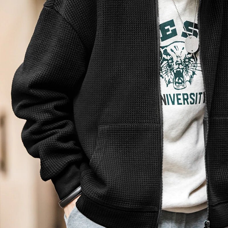 Vintage Gray Waffle Hoodies for Men Hooded Sweatshirts - Image 7