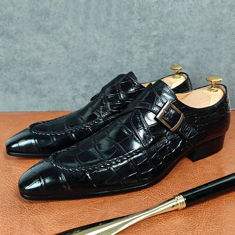 Black Crocodile Print Woven Pattern Loafers - Image 2