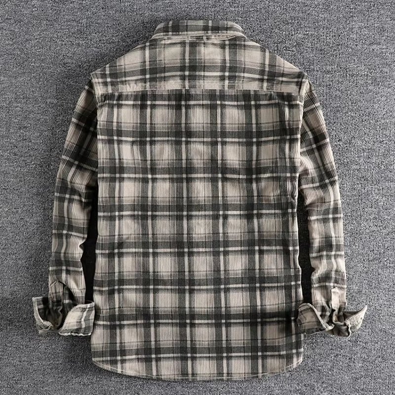 Plaid Woven Corduroy Men Shirts - Image 5