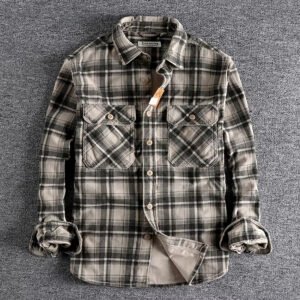 Plaid Woven Corduroy Men Shirts