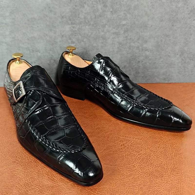 Black Crocodile Print Woven Pattern Loafers - Image 4