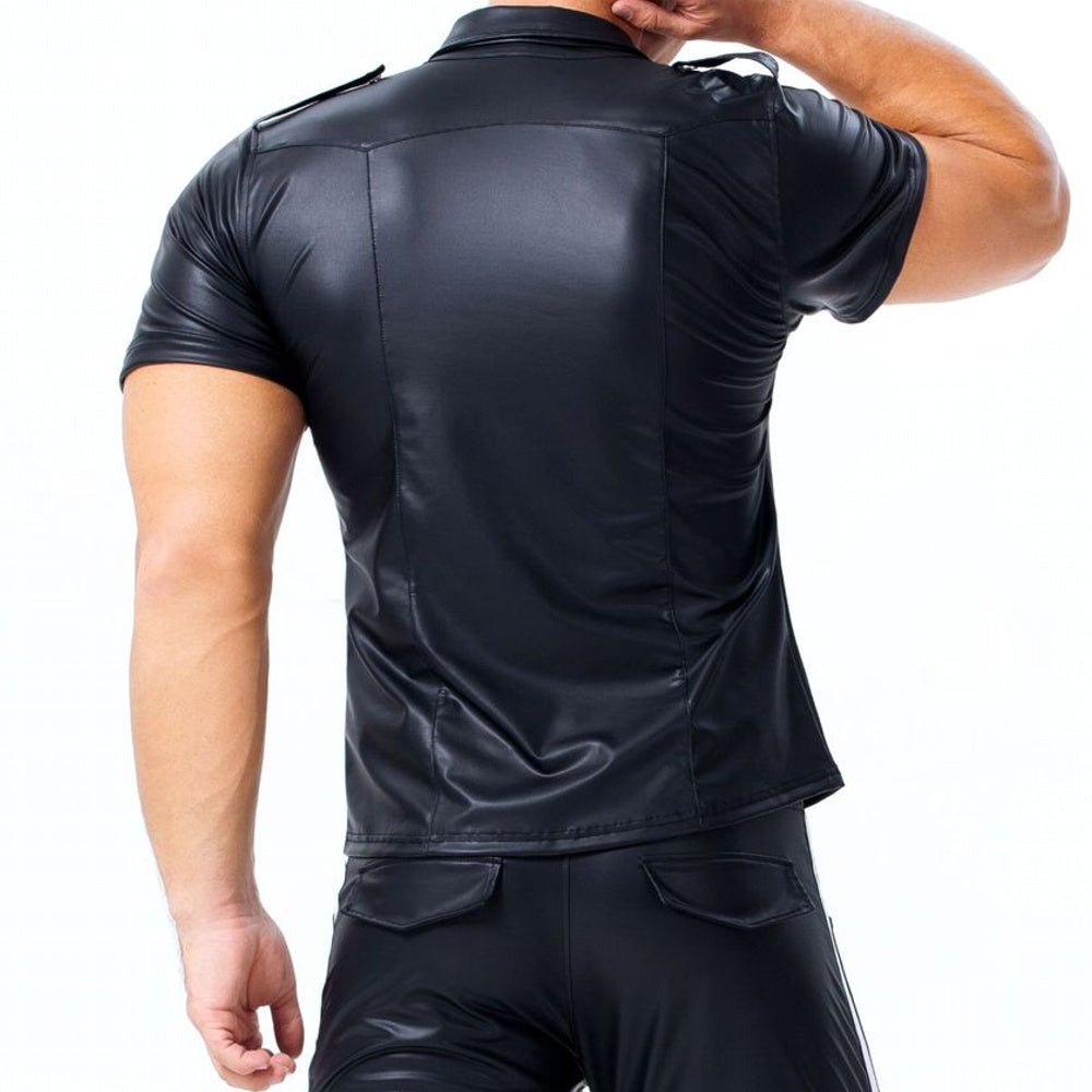 Men's PU Leather T-shirt | Turn-down Collar Button Tee Shirt - Image 13