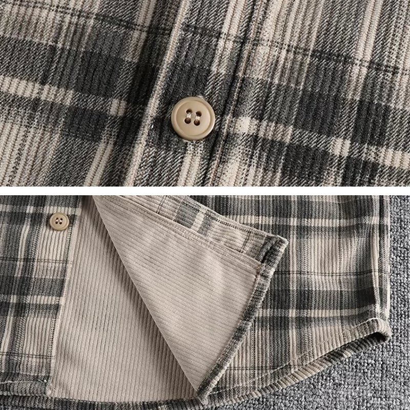 Plaid Woven Corduroy Men Shirts - Image 3