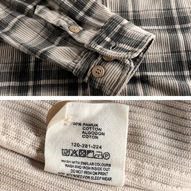 Plaid Woven Corduroy Men Shirts - Image 4