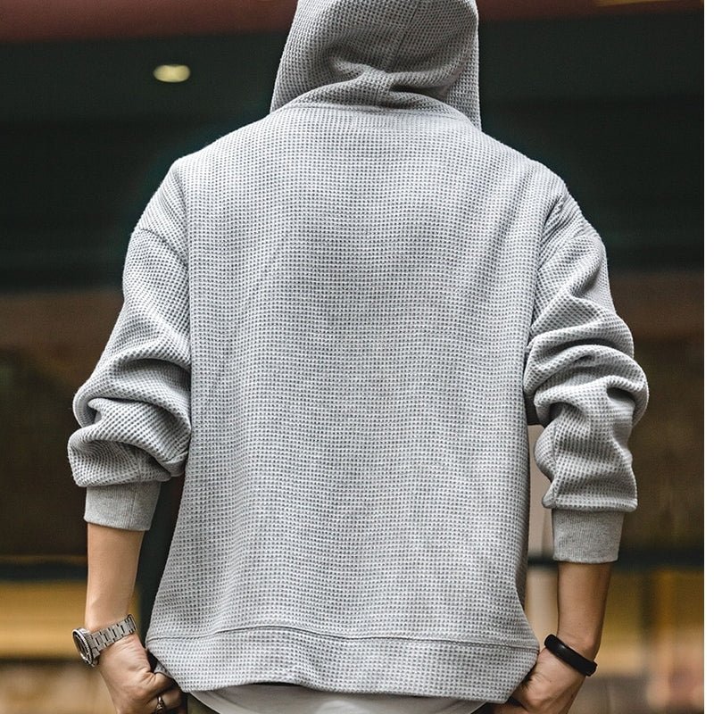 Vintage Gray Waffle Hoodies for Men Hooded Sweatshirts - Image 8