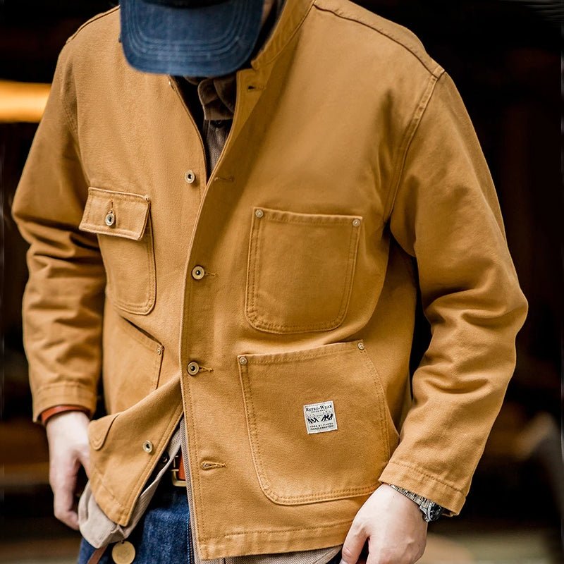 Canvas Jacket Multi Pocket Khaki Lapel Thin Coat - Image 9