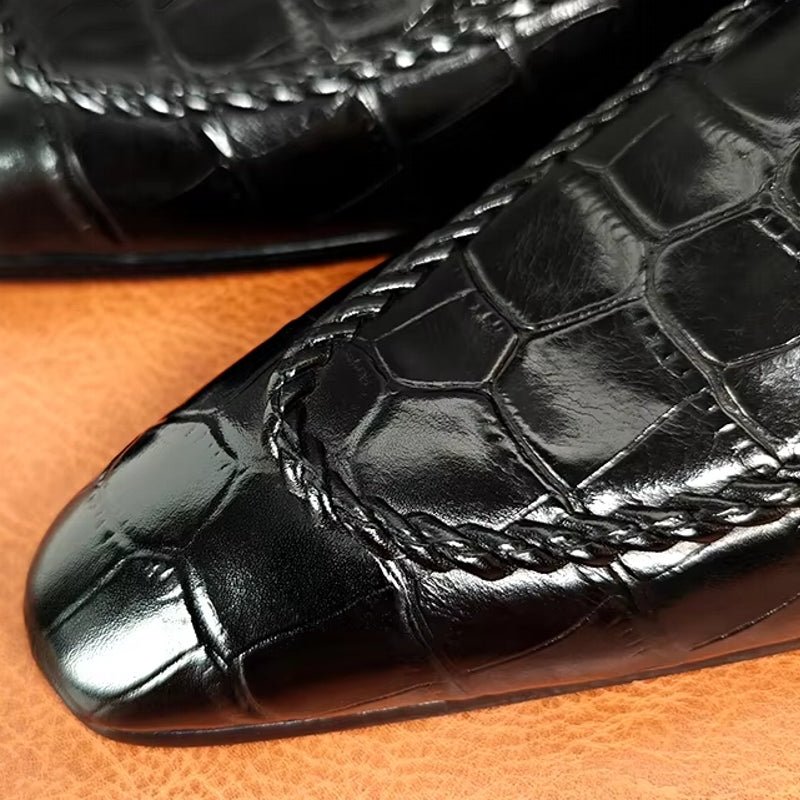 Black Crocodile Print Woven Pattern Loafers - Image 6