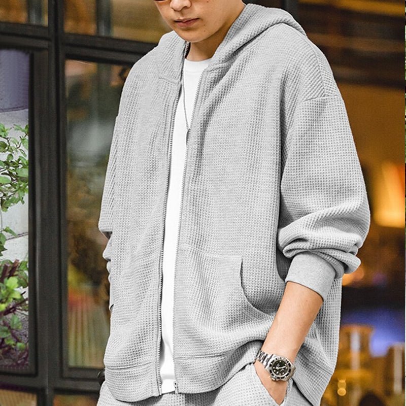Vintage Gray Waffle Hoodies for Men Hooded Sweatshirts - Image 9