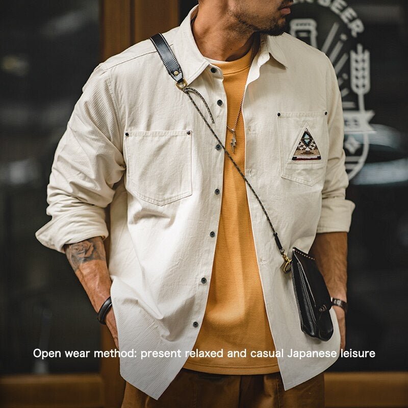 Retro Sleeve Patchwork Pocket Totem Shirt - Image 11