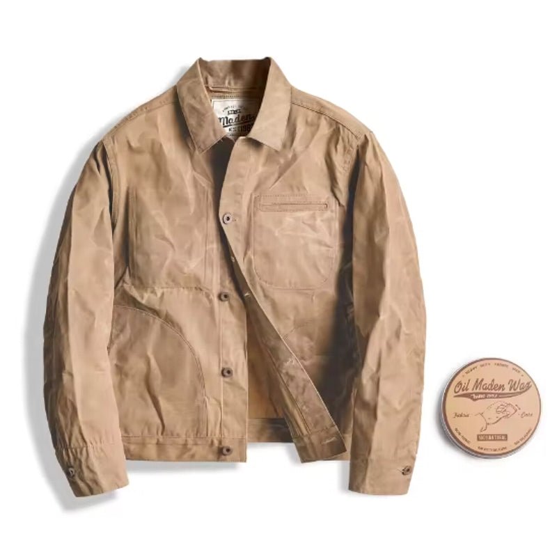 Canvas Oil Wax Men Jackets Khaki Retro Multi-pocket - Image 17