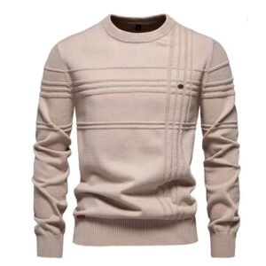 Men Crewneck Pullover Sweater Knitted Cotton Stripped