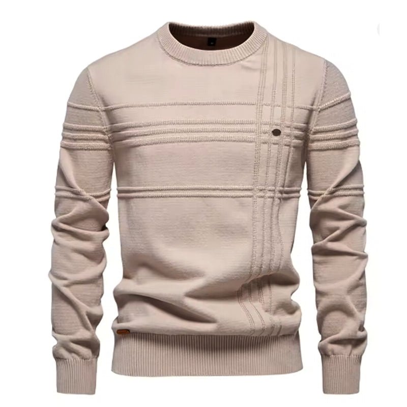 Men Crewneck Pullover Sweater Knitted Cotton Stripped