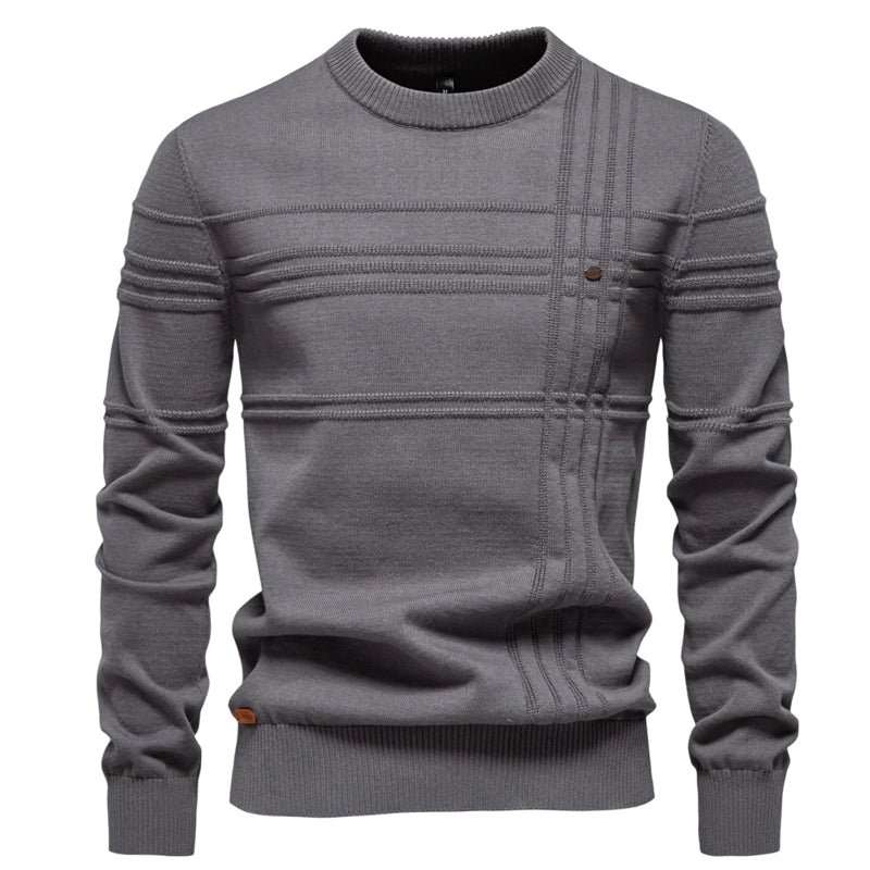 Men Crewneck Pullover Sweater Knitted Cotton Stripped - Image 5