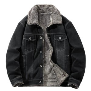 Stay Cozy in Men's Winter Denim Jacket with Fur Collar - Plus Size