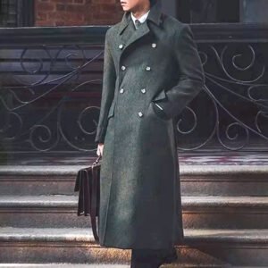 Men Double Breasted Polo Wool Blends Overcoat