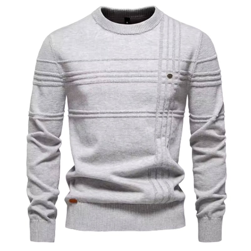 Men Crewneck Pullover Sweater Knitted Cotton Stripped - Image 2