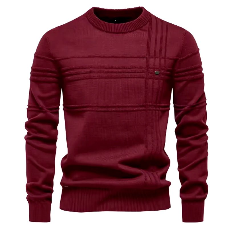 Men Crewneck Pullover Sweater Knitted Cotton Stripped - Image 3