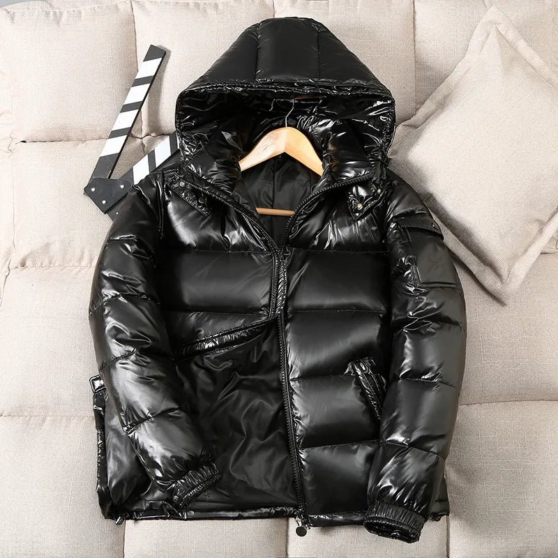 Men Trend Solid Color Short Winter Warm Hooded Parkas - Image 13