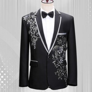 Luxury Patchwork Blazer Single-Button Jacket for Men