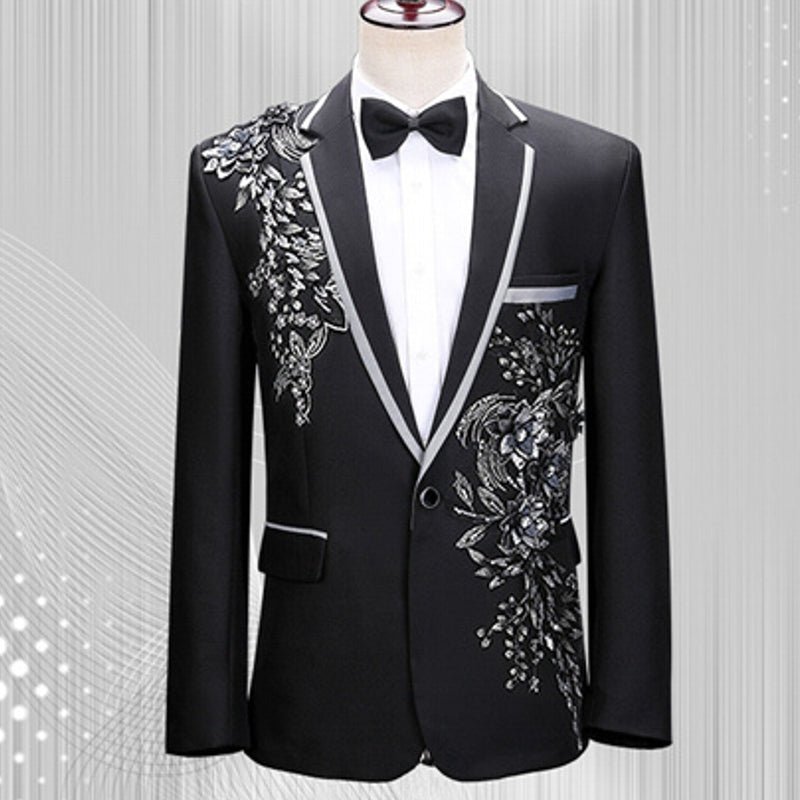 Luxury Patchwork Blazer Single-Button Jacket for Men