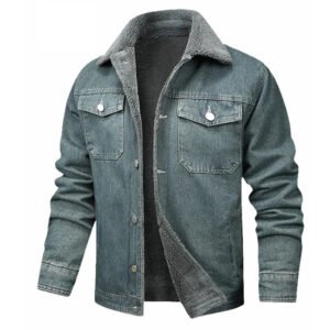 Fleece Lined Lapel Collar Denim Jacket