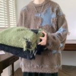 Ripped Sweater Men Loose Crew Neck Knit Bottom Shirt