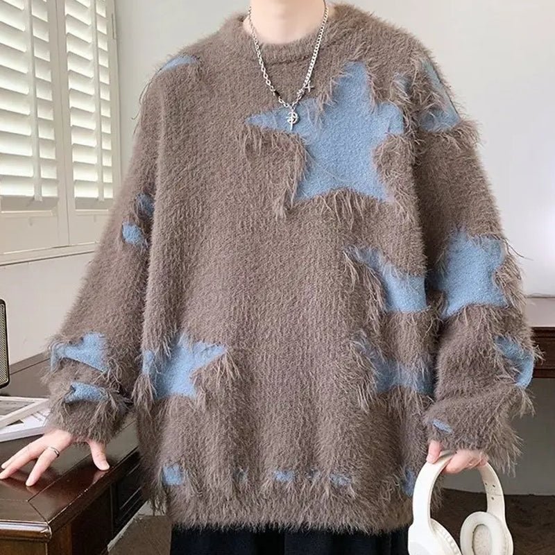 Ripped Sweater Men Loose Crew Neck Knit Bottom Shirt - Image 4