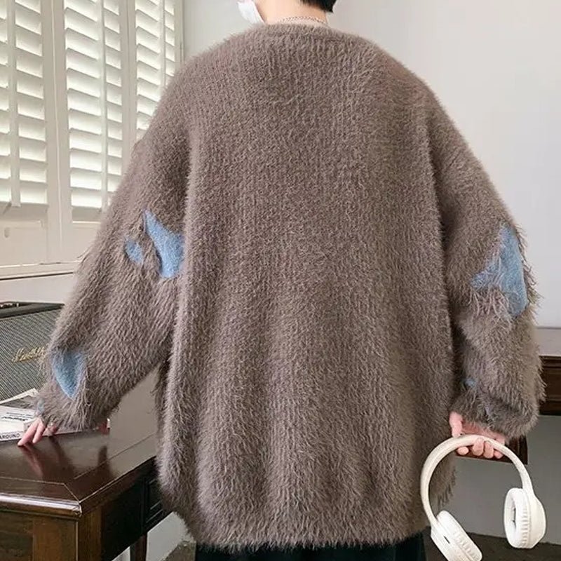 Ripped Sweater Men Loose Crew Neck Knit Bottom Shirt - Image 5