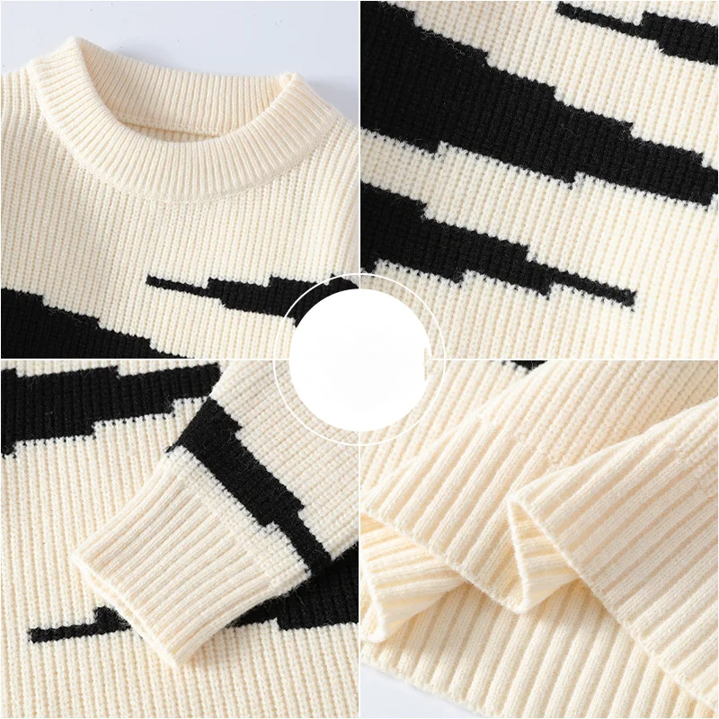 Computer Knitted Unisex Round Neck Pullover Knit Sweater - Image 4