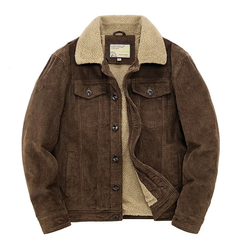 Men Corduroy Short Jacket Warm Loose Parka - Image 4